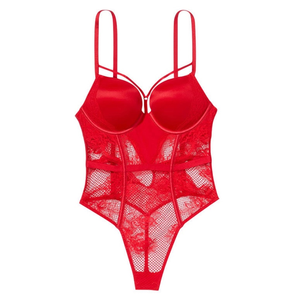 Victoria secret VERY SEXY Bombshell Fishnet Floral Teddy Lingerie medium red